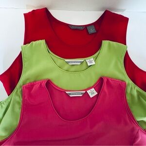 Investments Lot of Three Tank Tops Shells Size 14 Red Neon Green Pink Polyester